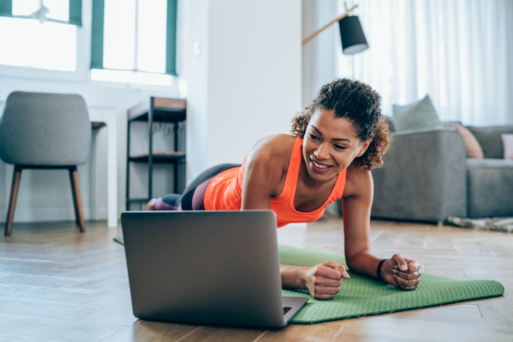 Home workout on yoga mat